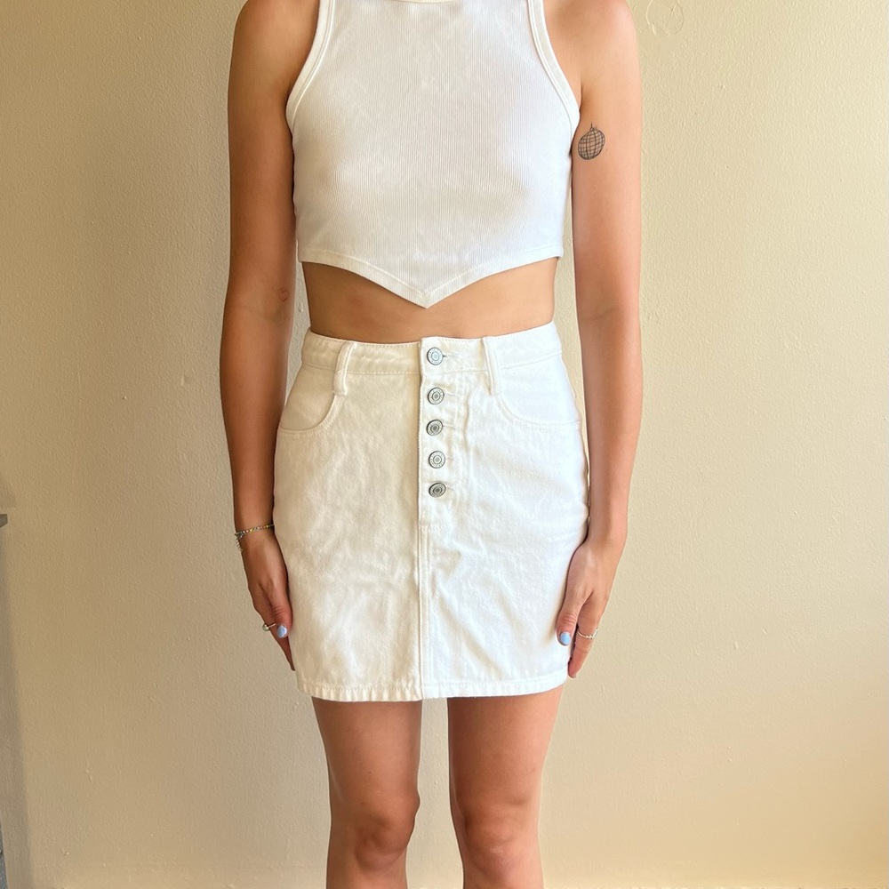 Brandy Melville White Button-up Denim Mini Skirt